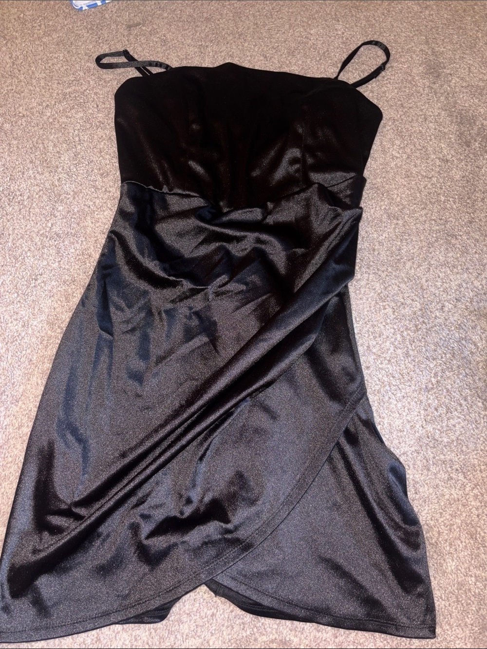 Emerald Sundae Black Satin Wrap Mini Dress